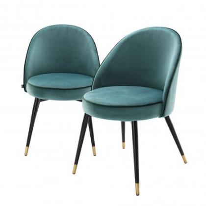 Eichholtz Cooper Dining Chair set of 2 - Roche Turquoise Velvet